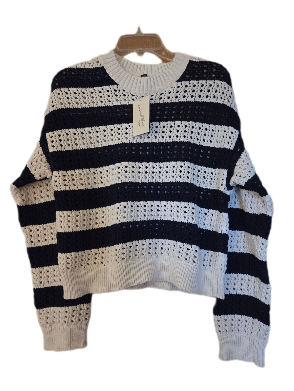 Universal Thread Navy/white Striped Knit Sweater Fall Outdoors Size Large NWT